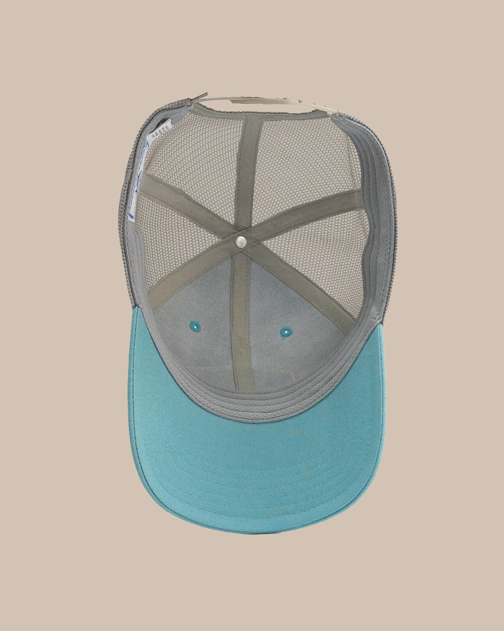 The detail view of the Southern Tide Skipjack Trademark Trucker Hat by Southern Tide - Blue