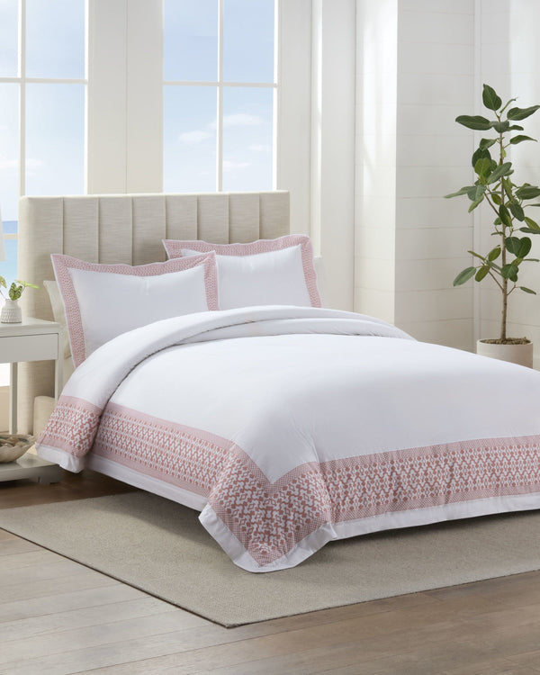 The front view of the Southern Tide Southern Tide Augustine Comforter Set by Southern Tide - White/Pink