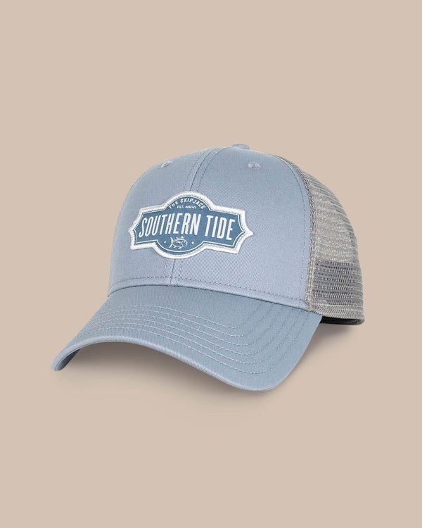 The front view of the Southern Tide Southern Tide Badge Trucker by Southern Tide - Dusty Blue