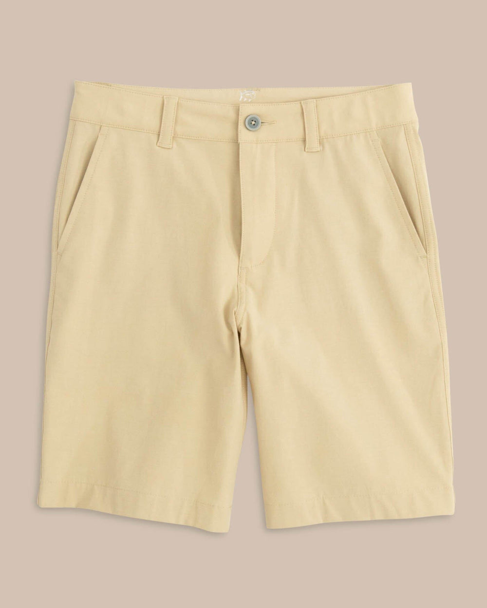 The front view of the Kid's Khaki T3 Gulf Short by Southern Tide - Coastal Khaki