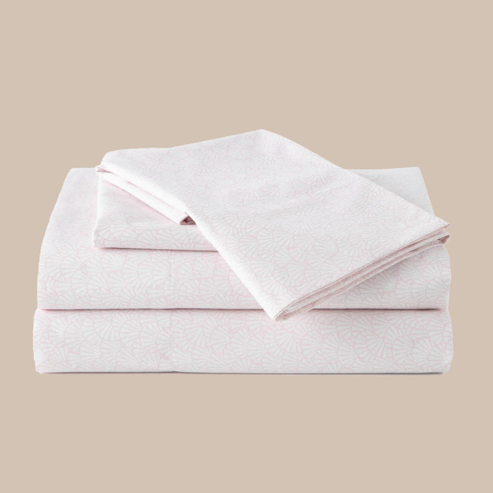The front view of the Southern Tide Southern Tide Calico Scallop Pink Sheet Set by Southern Tide - Pink