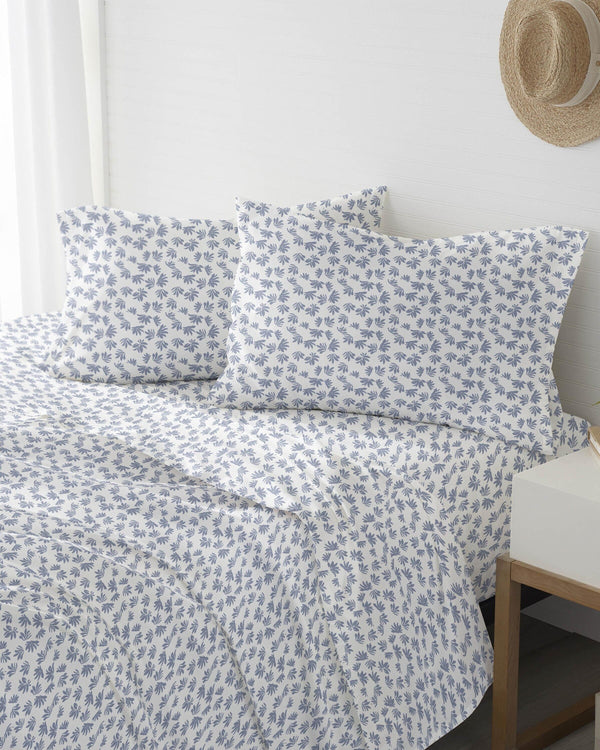 The front view of the Southern Tide Coastal Jasmine Sheet Set by Southern Tide - Blue