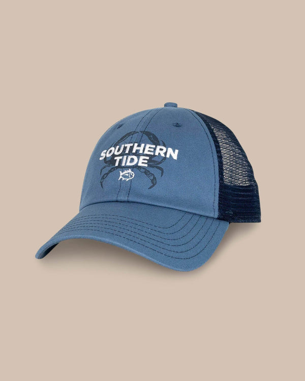 The front view of the Southern Tide Southern Tide Crab Print Trucker by Southern Tide - Blue