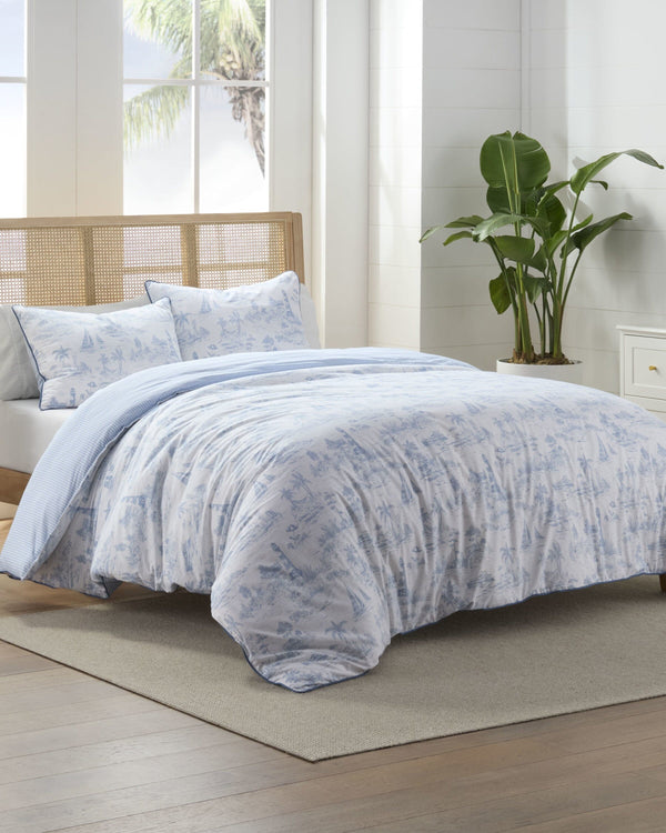 The front view of the Southern Tide Marco Island Comforter Set by Southern Tide - Blue