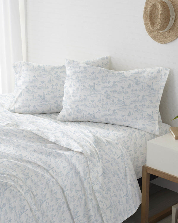 The front view of the Southern Tide Marco Island Sheet Set by Southern Tide - Blue