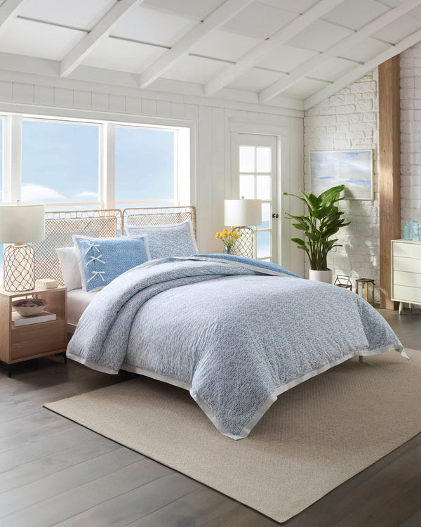 The front view of the Southern Tide Southern Tide Westlake Blue Comforter Set by Southern Tide - Blue
