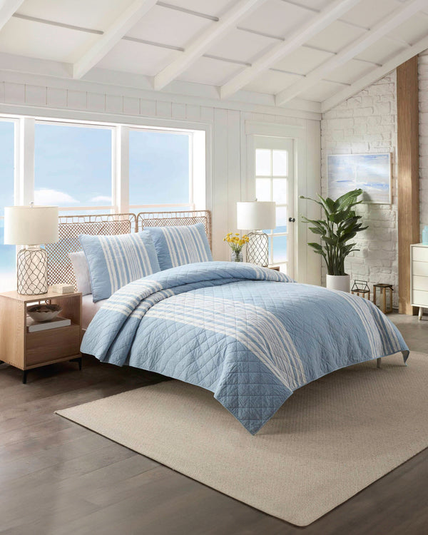 The front view of the Southern Tide Southern Tide Westlake Blue Quilt by Southern Tide - Blue
