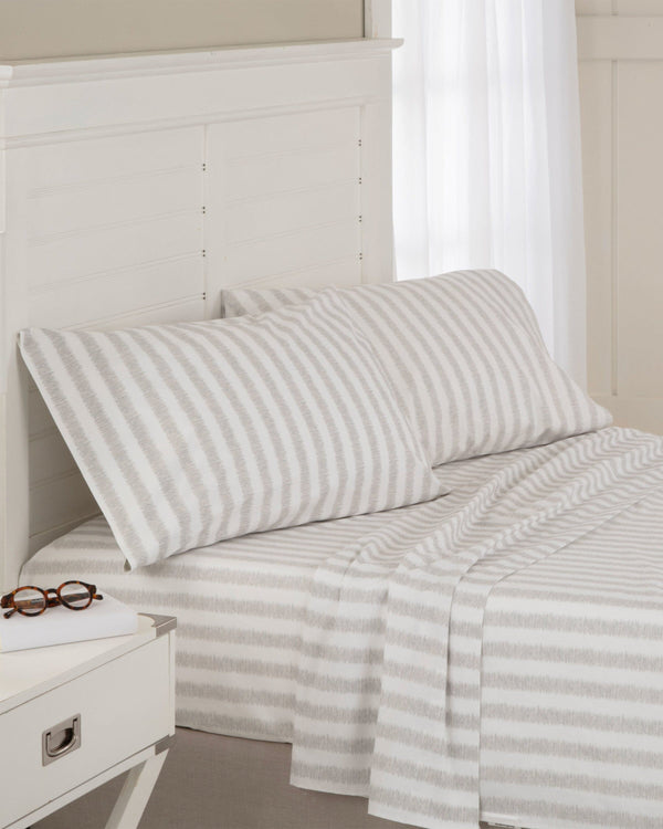The front view of the Southern Tide Whisper Stripe Sheet Set by Southern  Tide - Grey