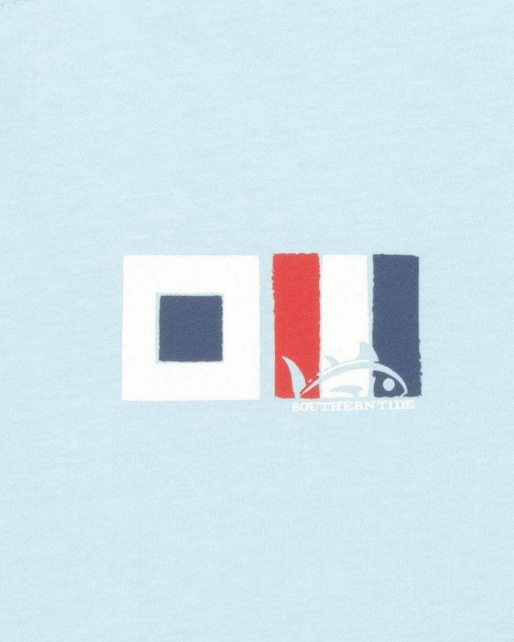 The detail view of the Southern Tide ST Flag Left Chest Short Sleeve T-Shirt by Southern Tide - Chilled Blue