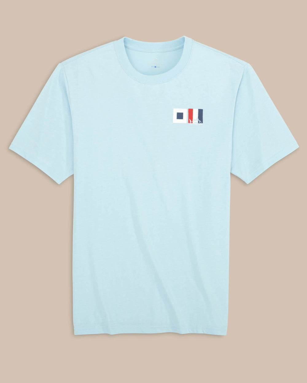 The front view of the Southern Tide ST Flag Left Chest Short Sleeve T-Shirt by Southern Tide - Chilled Blue