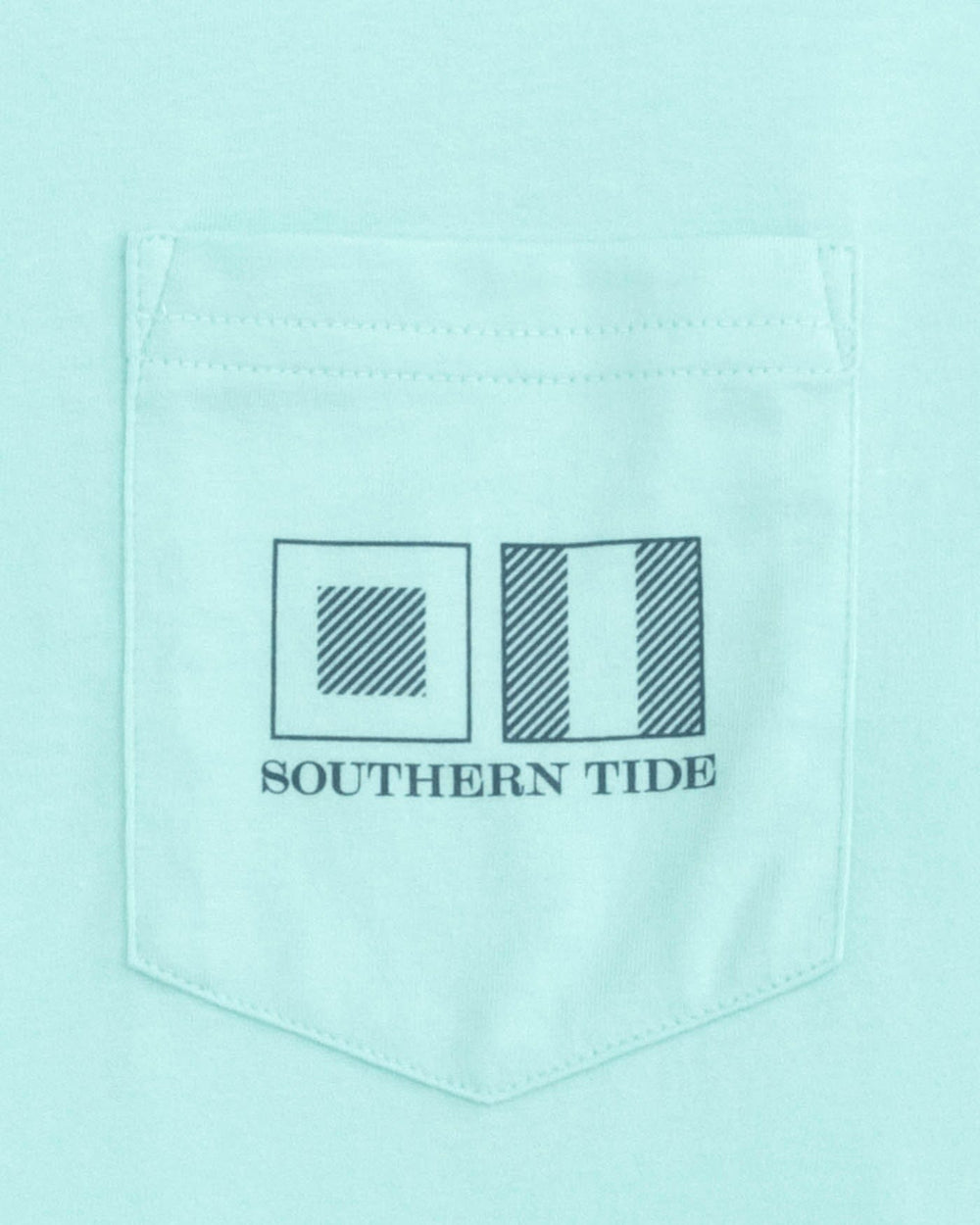 The detail view of the Southern Tide ST Striped Flags Short Sleeve T-shirt by Southern Tide - Wake Blue