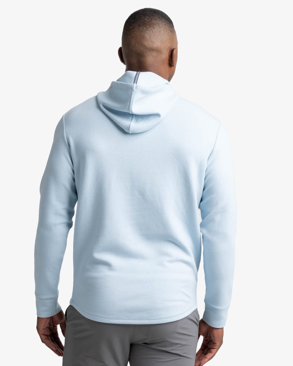 The back view of the Southern Tide Stratford Heather Interlock Hoodie by Southern Tide - Heather Dream Blue