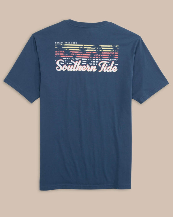 The back view of the Southern Tide Striped Sunset Palms Short Sleeve T-shirt by Southern Tide - Aged Denim