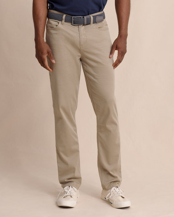 The front view of the Southern Tide Sullivan Five Pocket Pant by Southern Tide - Sandstone Khaki