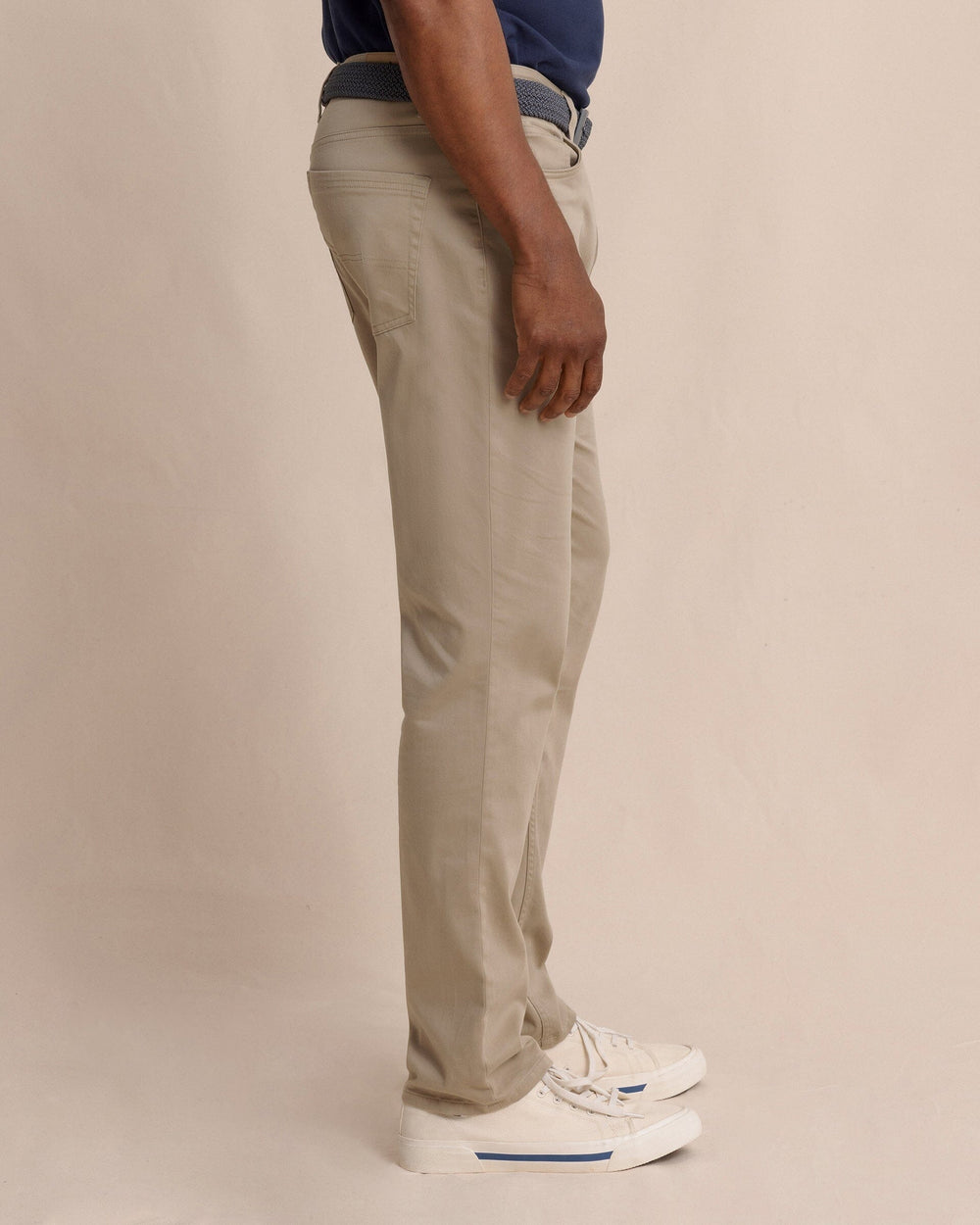The side view of the Southern Tide Sullivan Five Pocket Pant by Southern Tide - Sandstone Khaki