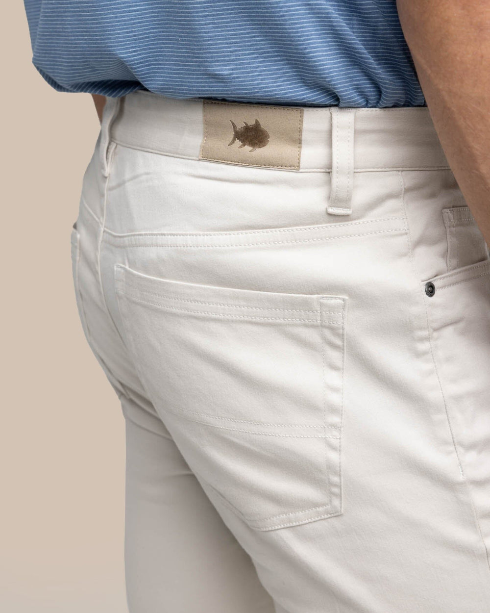 The detail view of the Southern Tide Sullivan Five Pocket Pant Stone by Southern Tide - Stone