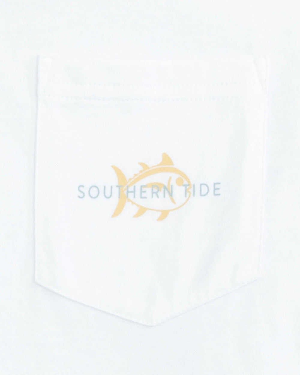 The detail view of the Southern Tide Sunset Split Short Sleeve T-Shirt by Southern Tide - Classic White