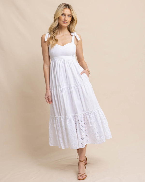 The front view of the Southern Tide Sylvie with Eyelet Maxi Dress by Southern Tide - Classic White