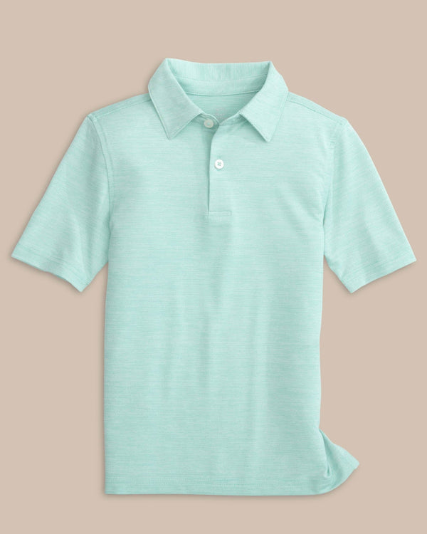 The front view of the Southern Tide Team Colors Boy's Driver Spacedye Polo Shirt by Southern Tide - Marine Blue