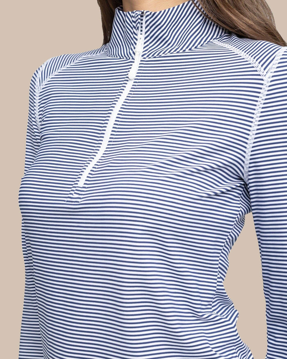 The detail view of the Southern Tide Team Colors Runaround Quarter Zip Pull Over by Southern Tide - Nautical Navy