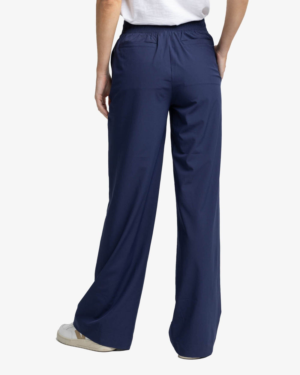 The back view of the Southern Tide Teegan Wide Leg Woven Pant by Southern Tide - Nautical Navy