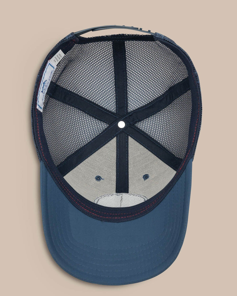 The below view of the Men's Tennessee Patch Performance Trucker Hat by Southern Tide - Seven Seas Blue