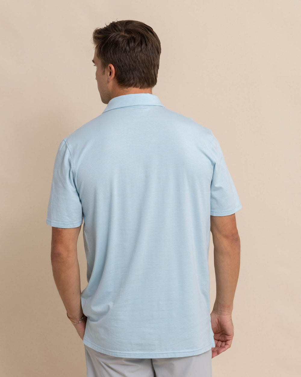 The back view of the Southern Tide The Seaport Davenport Stripe Polo by Southern Tide - Clearwater Blue