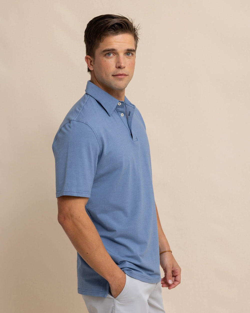 The front view of the Southern Tide The Seaport Davenport Stripe Polo by Southern Tide - Coronet Blue
