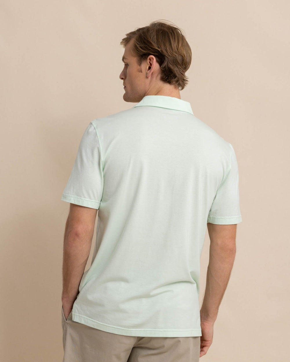 The back view of the Southern Tide The Seaport Davenport Stripe Polo by Southern Tide - Morning Mist Sage