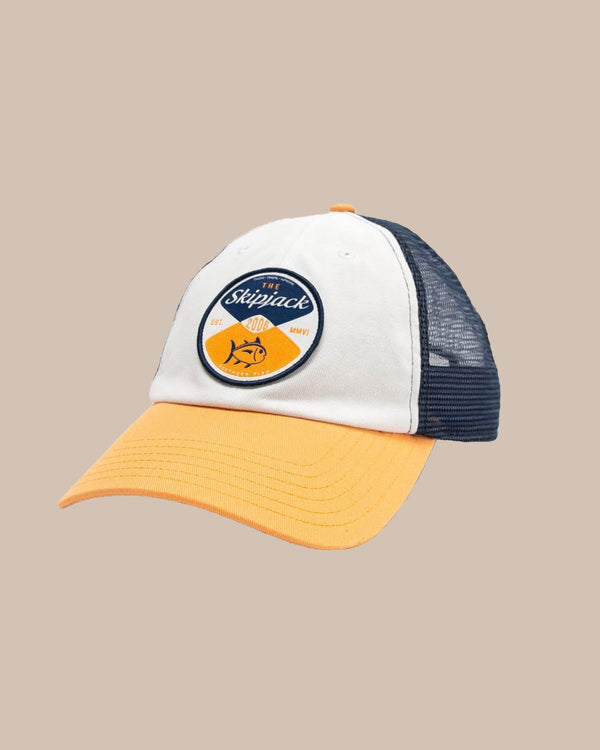 The front view of the Southern Tide Kids The Skipjack Trucker Hat by Southern Tide - White