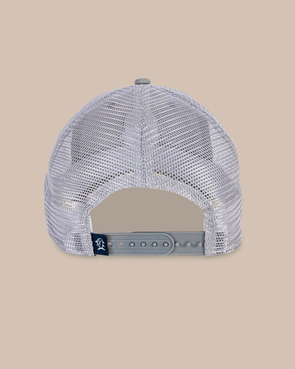 The back view of the Southern Tide Three Palms Performance Trucker Hat by Southern Tide - Heather Khaki