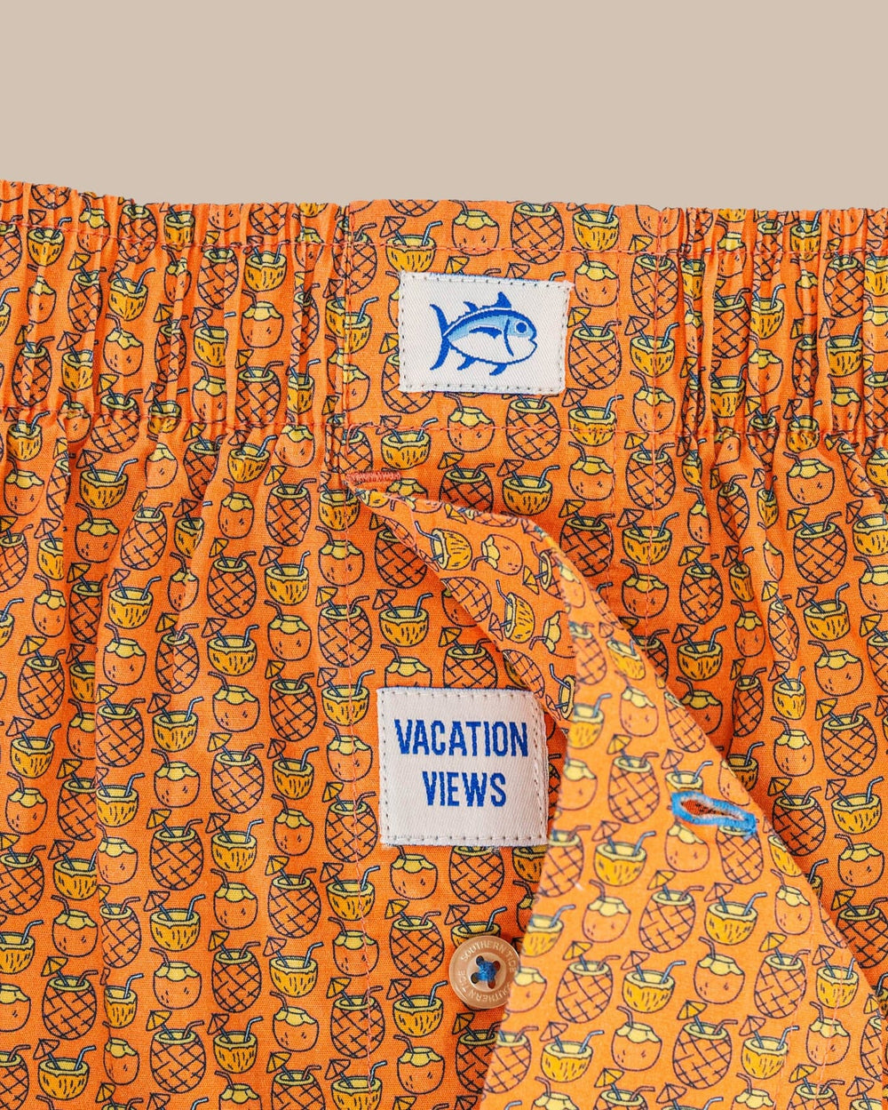 The detail view of the Southern Tide Vacation Views Boxer by Southern Tide - Desert Flower Coral