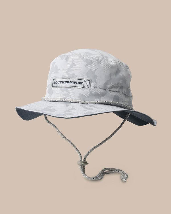 The front of the Waterway Camo Print Performance Sun Hat by Southern Tide - Seagull Grey