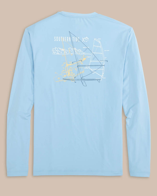 The back view of the Southern Tide Windsurfer Long Sleeve Performance T-shirt by Southern Tide - Clearwater Blue