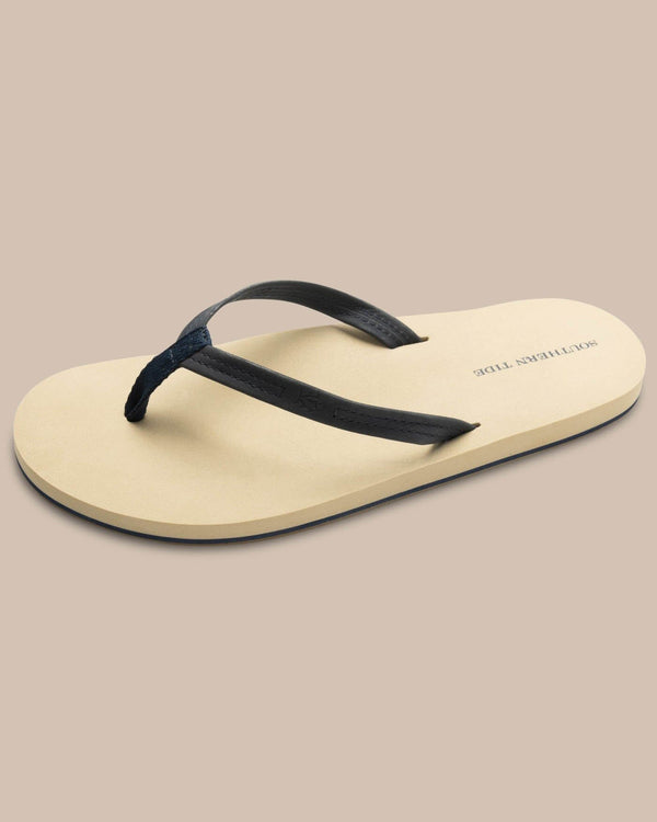 The top view of the Women's Weekend Navy Leather Flipjacks by Southern Tide - Nautical Navy