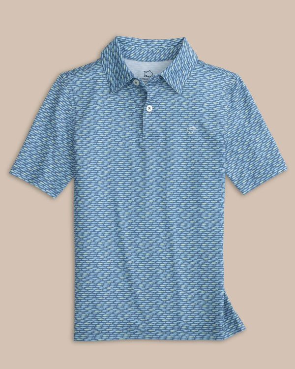 The front view of the Southern Tide Youth Driver Casual Water Printed Polo by Southern Tide - Coronet Blue