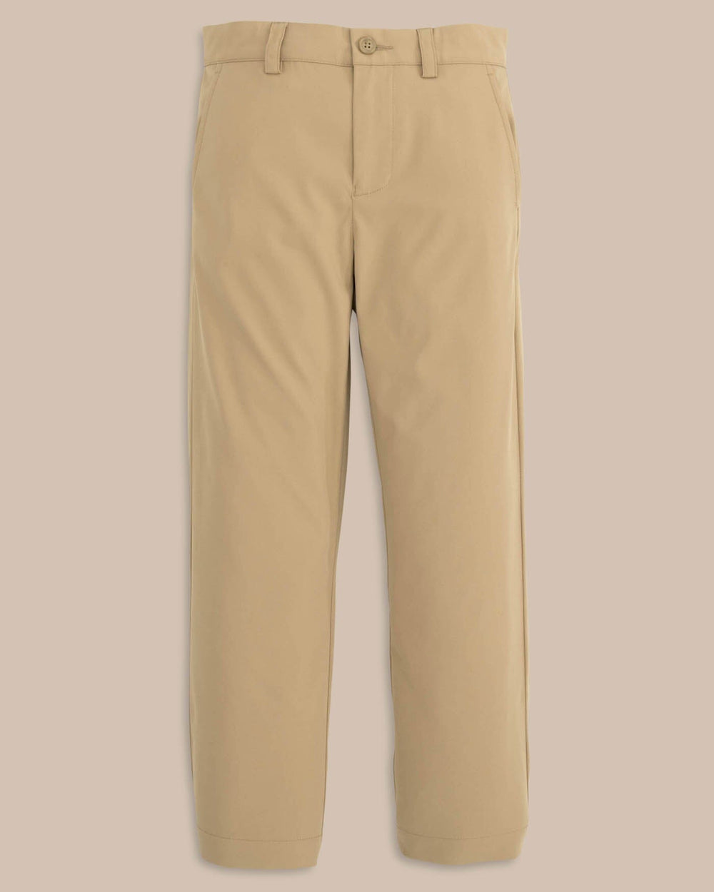 The front view of the Youth Leadhead Performance Pant by Southern Tide - Sandstone Khaki