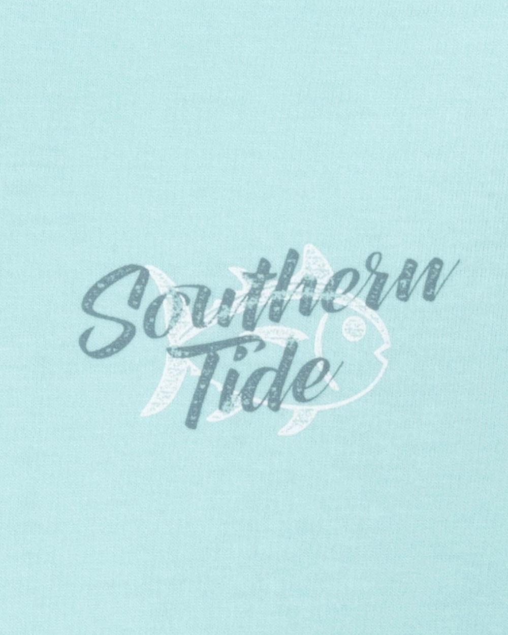 The detail view of the Southern Tide Youth Letterpress Skipjack Long Sleeve Hoodie T-shirt by Southern Tide - Wake Blue