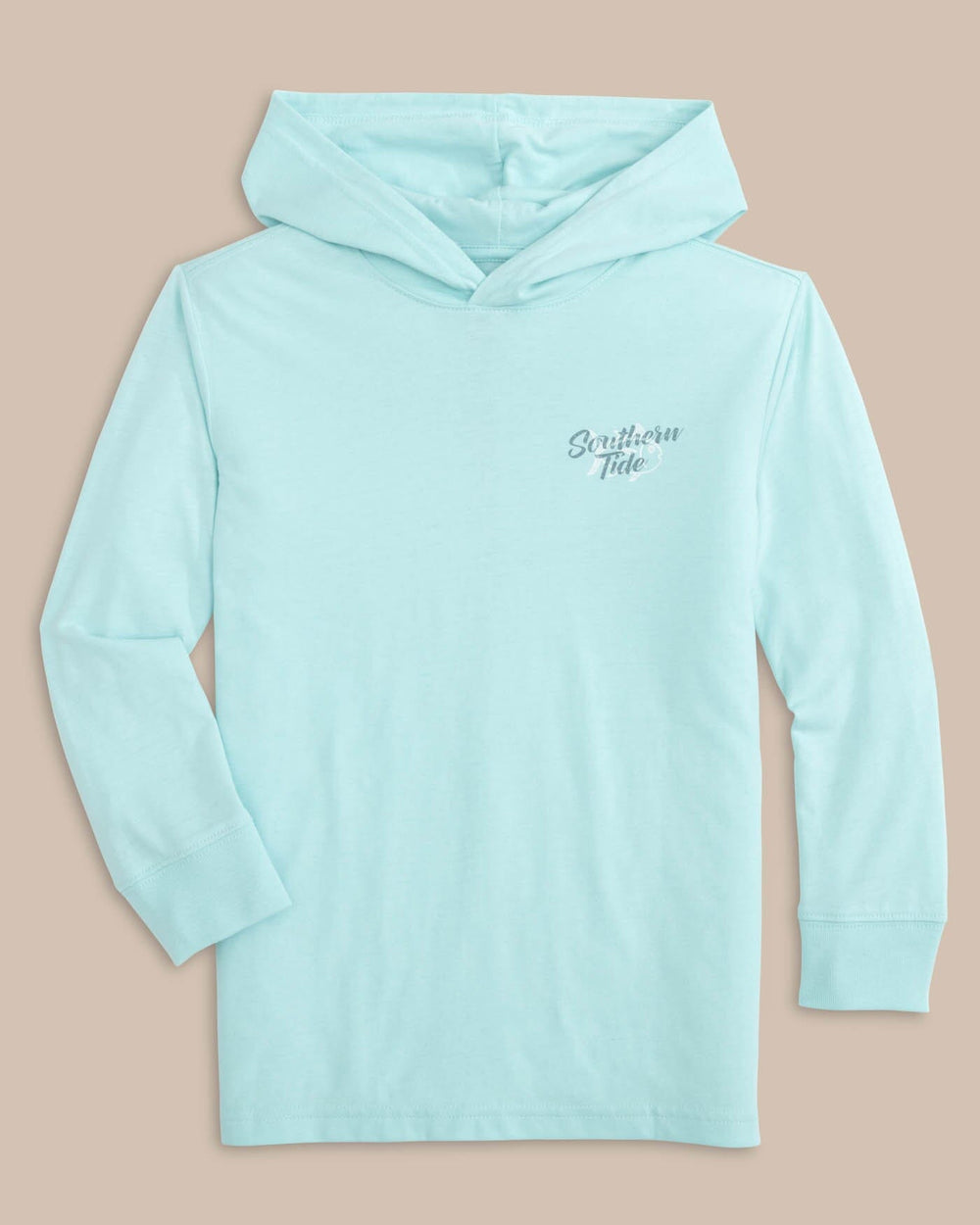 The front view of the Southern Tide Youth Letterpress Skipjack Long Sleeve Hoodie T-shirt by Southern Tide - Wake Blue