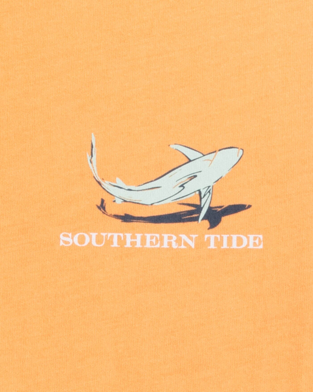 The detail view of the Southern Tide Youth Yachts of Sharks Short Sleeve T-shirt by Southern Tide - Salmon Bluff Orange
