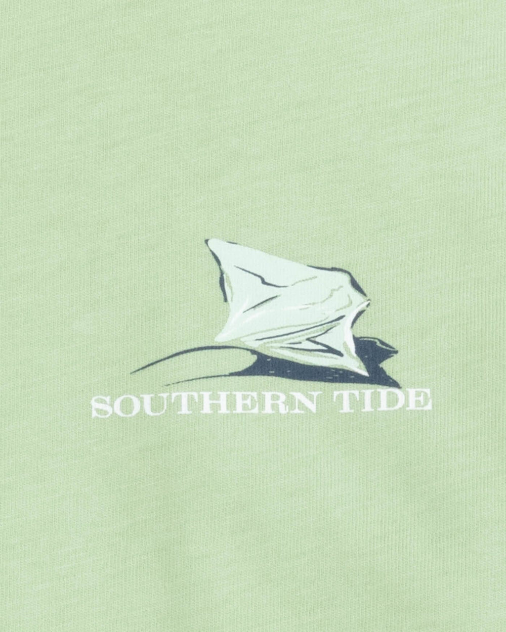 The detail view of the Southern Tide Youth Yachts of Sharks Short Sleeve T-shirt by Southern Tide - Smoke Green