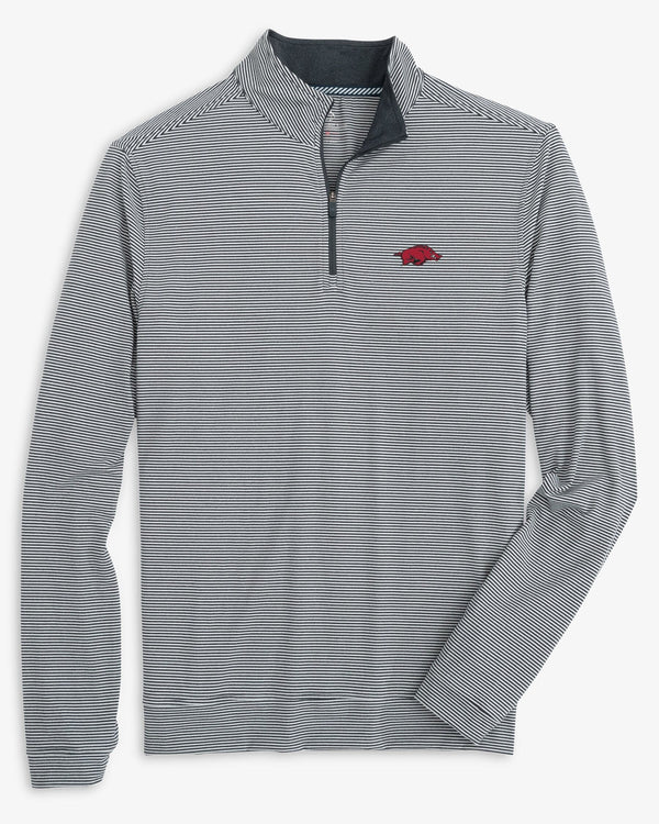 The front view of the Arkansas Razorbacks Cruiser Micro-Stripe Heather Quarter Zip by Southern Tide - Heather Black