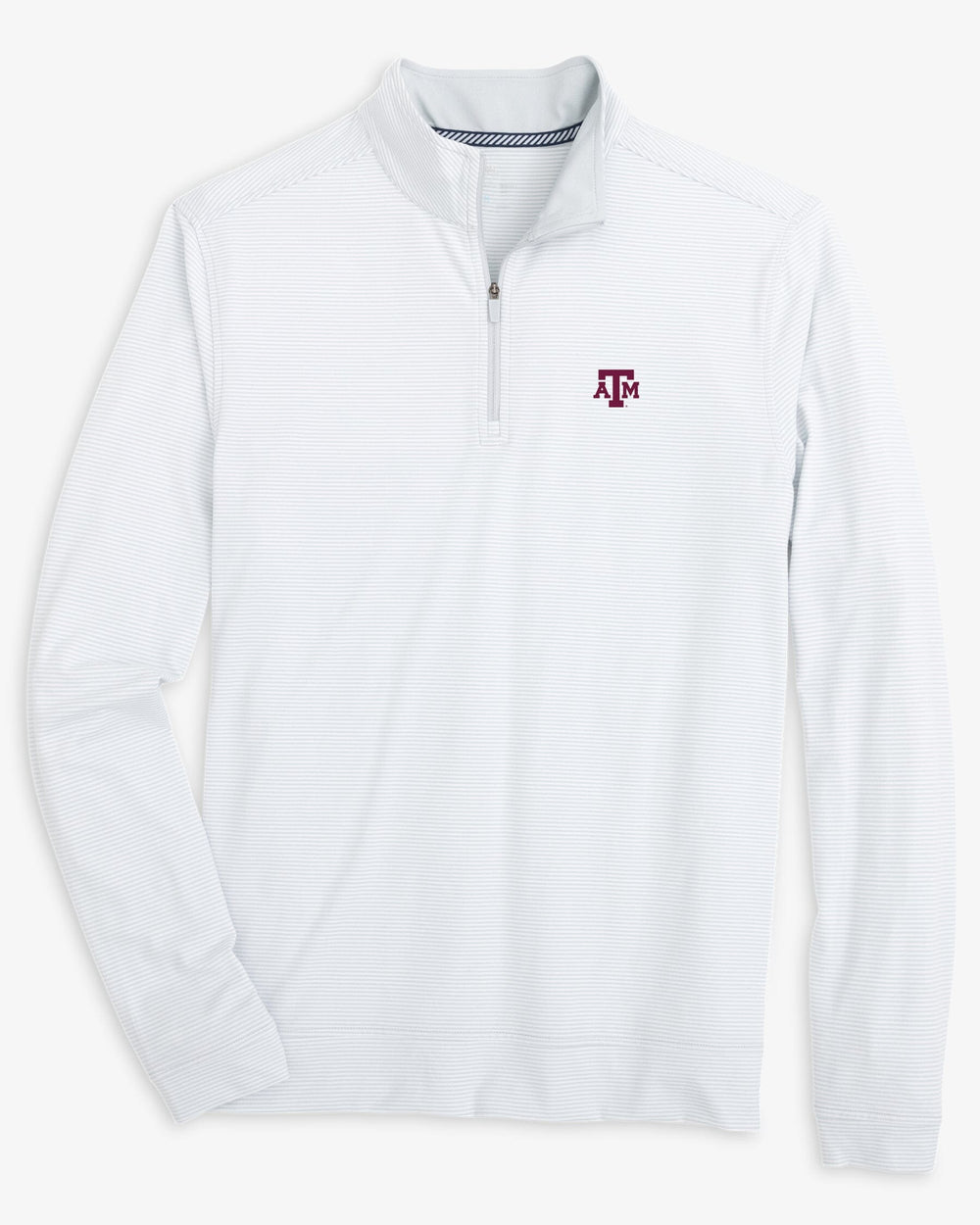 The front view of the Texas A&M Aggies Cruiser Micro-Stripe Heather Quarter Zip by Southern Tide - Heather Slate Grey
