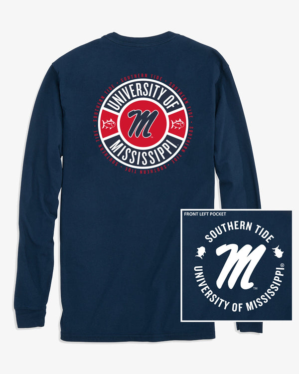 The front view of the Southern Tide Ole Miss Rebels Ring Badge T-Shirt by Southern Tide - Navy