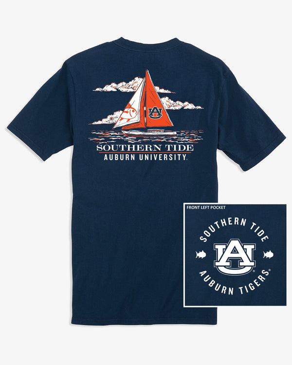 The front view of the Auburn Tigers Skipjack Sailing T-Shirt by Southern Tide - Navy