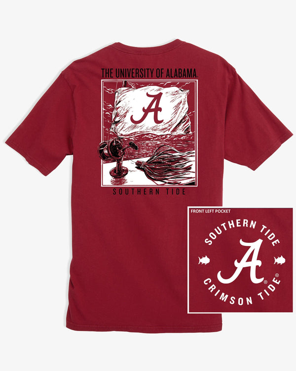 The front view of the Alabama Crimson Tide Fishing Flag T-Shirt by Southern Tide - Crimson