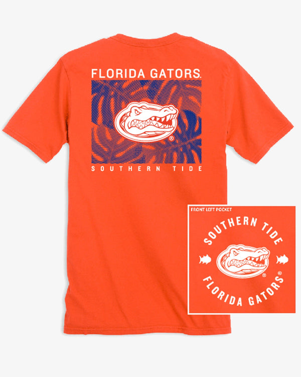 The front view of the Florida Gators Halftone Monstera T-Shirt by Southern Tide - Endzone Orange