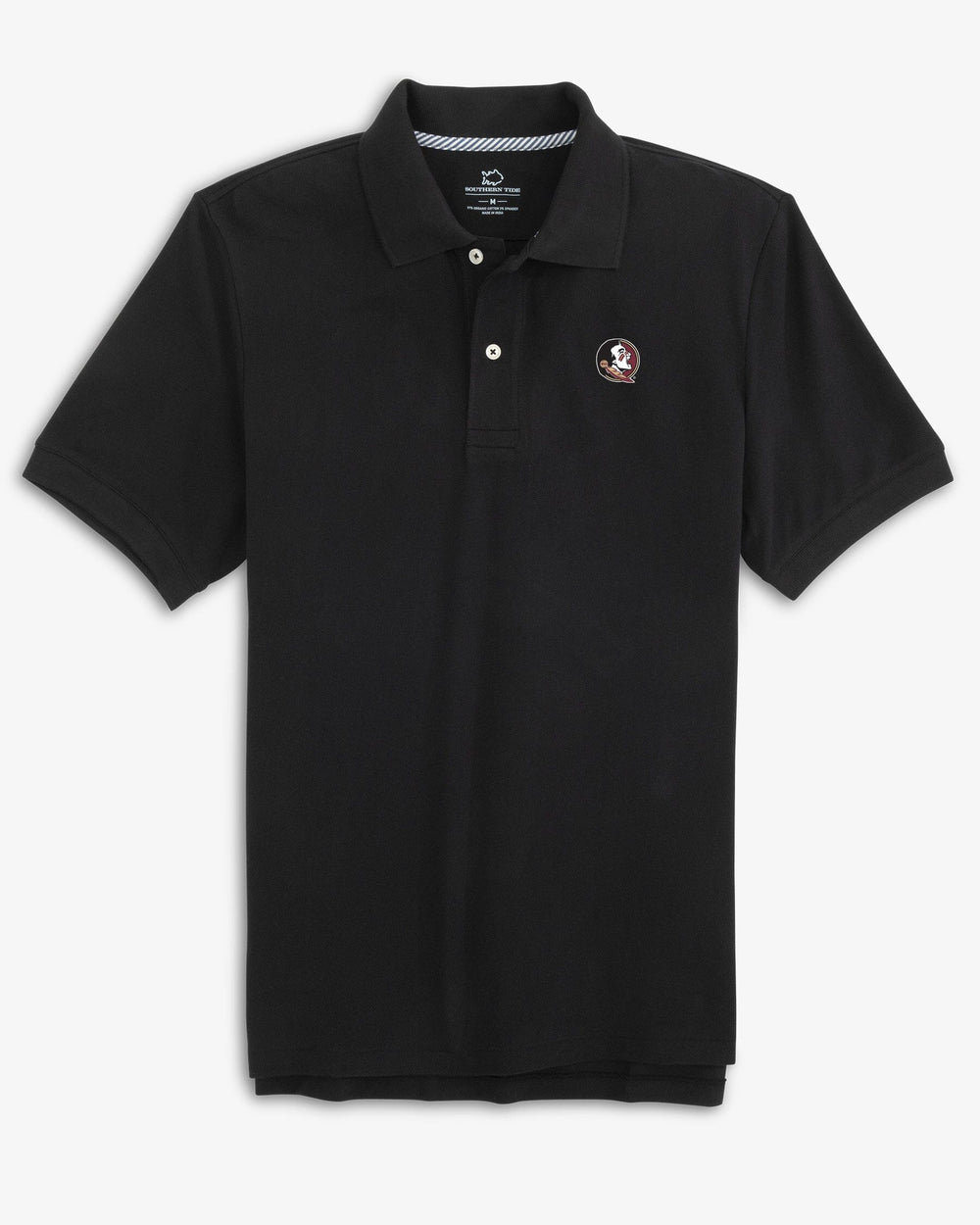 The front view of the FSU Seminoles Skipjack Polo by Southern Tide - Black