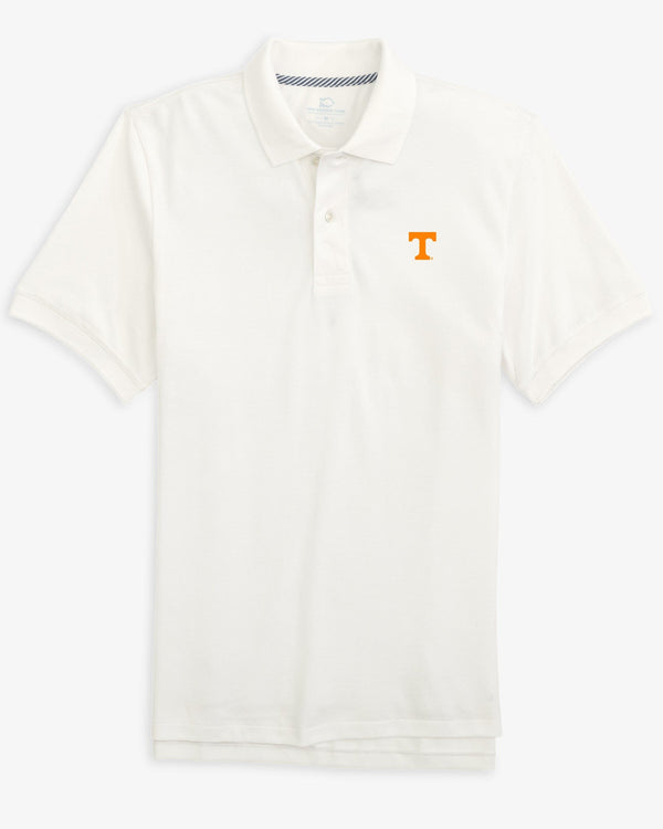 The front view of the Tennessee Volunteers Skipjack Polo by Southern Tide - Classic White