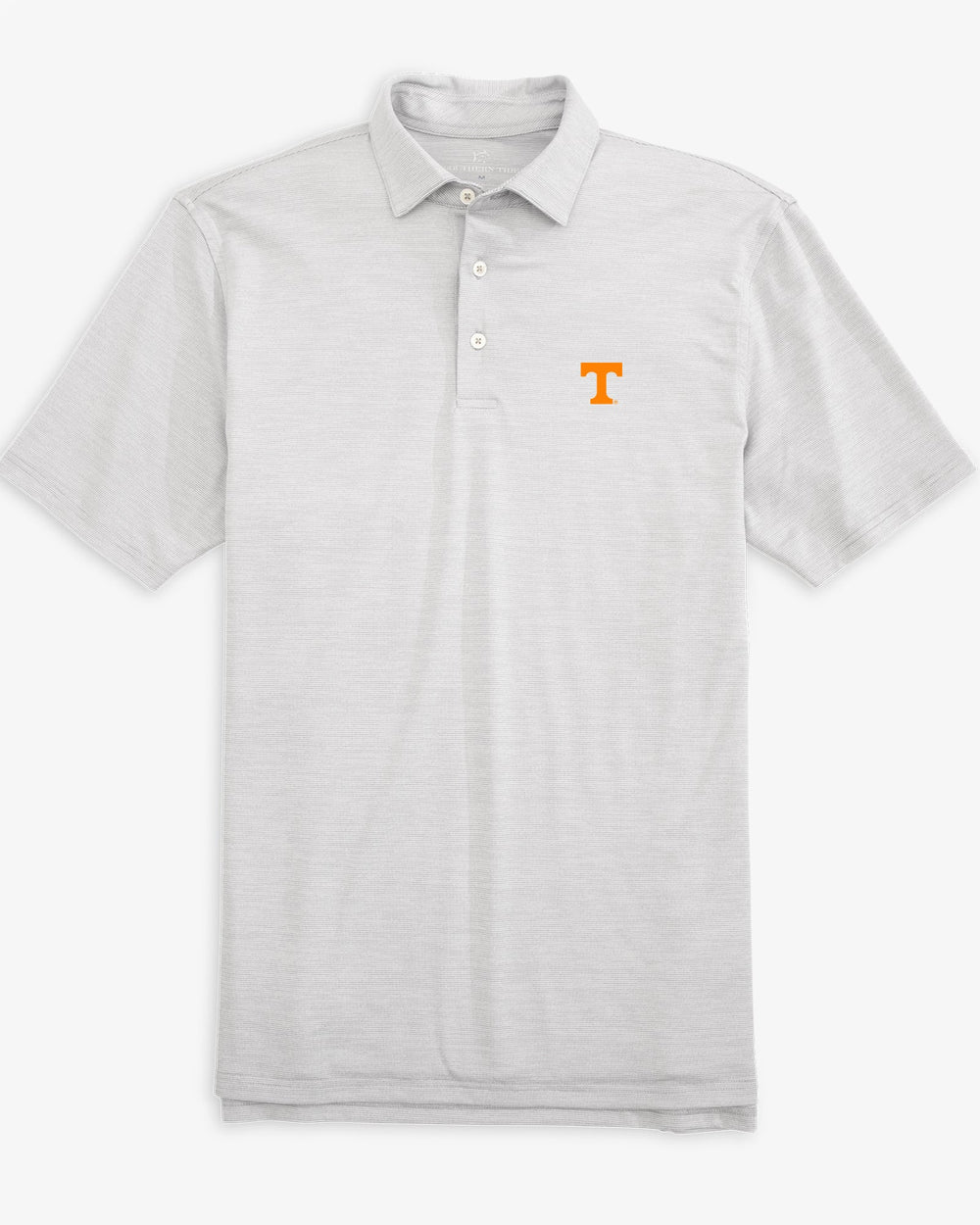 The front view of the Tennessee Vols Driver Spacedye Polo Shirt by Southern Tide - Slate Grey